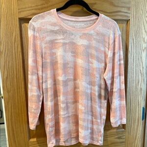 Lucky Brand women’s large  Pink/salmon Camo 3/4 Sleeve Top NWT